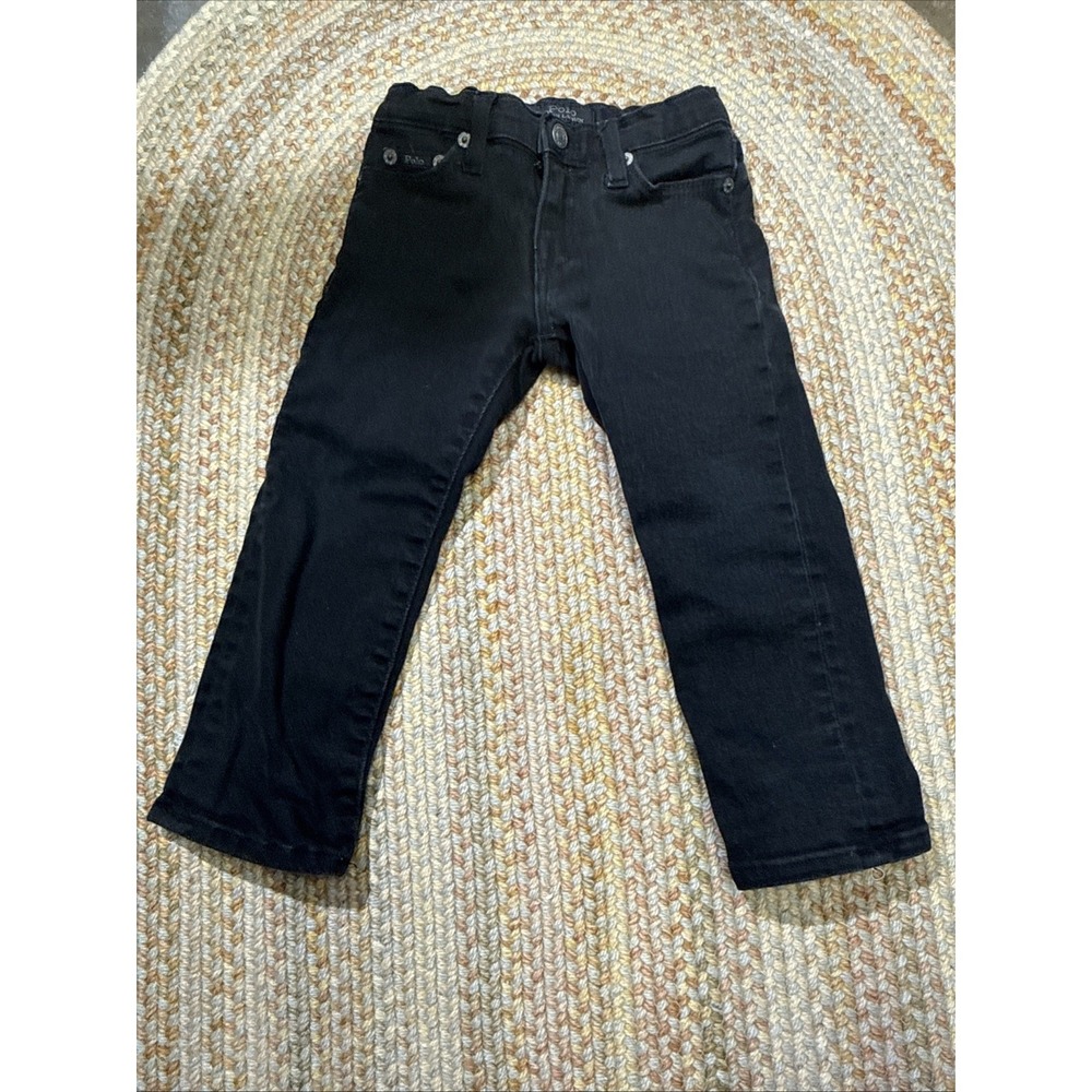 Polo Ralph Lauren Boys Jeans Size 2T BLACK Adjustable 100% Cotton Hampton‎
